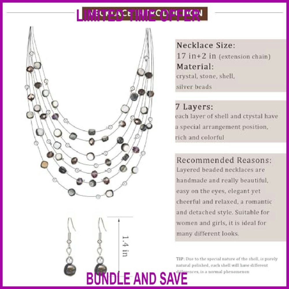 Multi-Layer Boho Shell Beaded Statement Necklace … - image 6